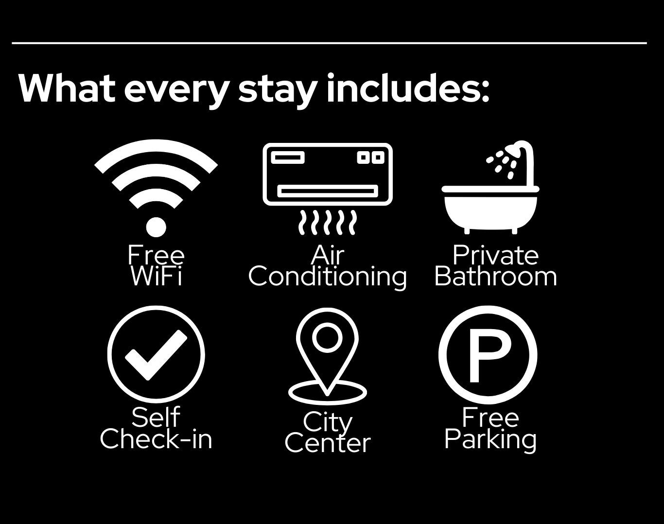 -What every stay includes:- Free WiFi, Air Conditioning, Private Bathroom, Self Check-in, City Center, Free Parking.